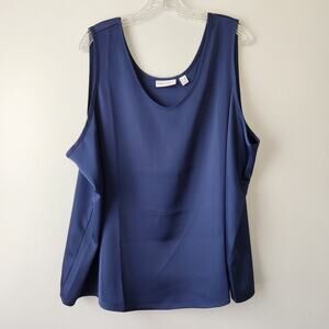 Susan Graver Tank Womens 2X Navy Satin Sheen Elevated Basic Smart Casual Capsule